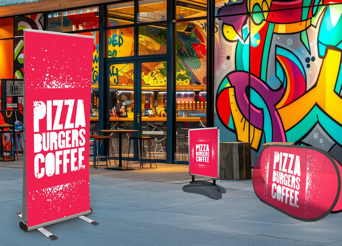 Mobile Outdoor-Displays vor einem Gastronomiebetrieb